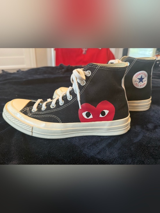 Converse Shoes - Converse Black and Cream High-Top Sneakers with Red Heart Logo W10/M8
